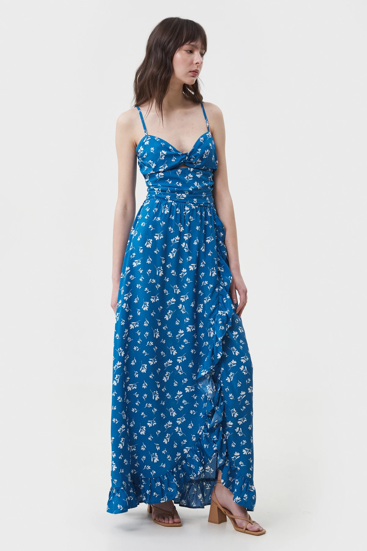 Blue viscose maxi sundress in floral print, photo 3