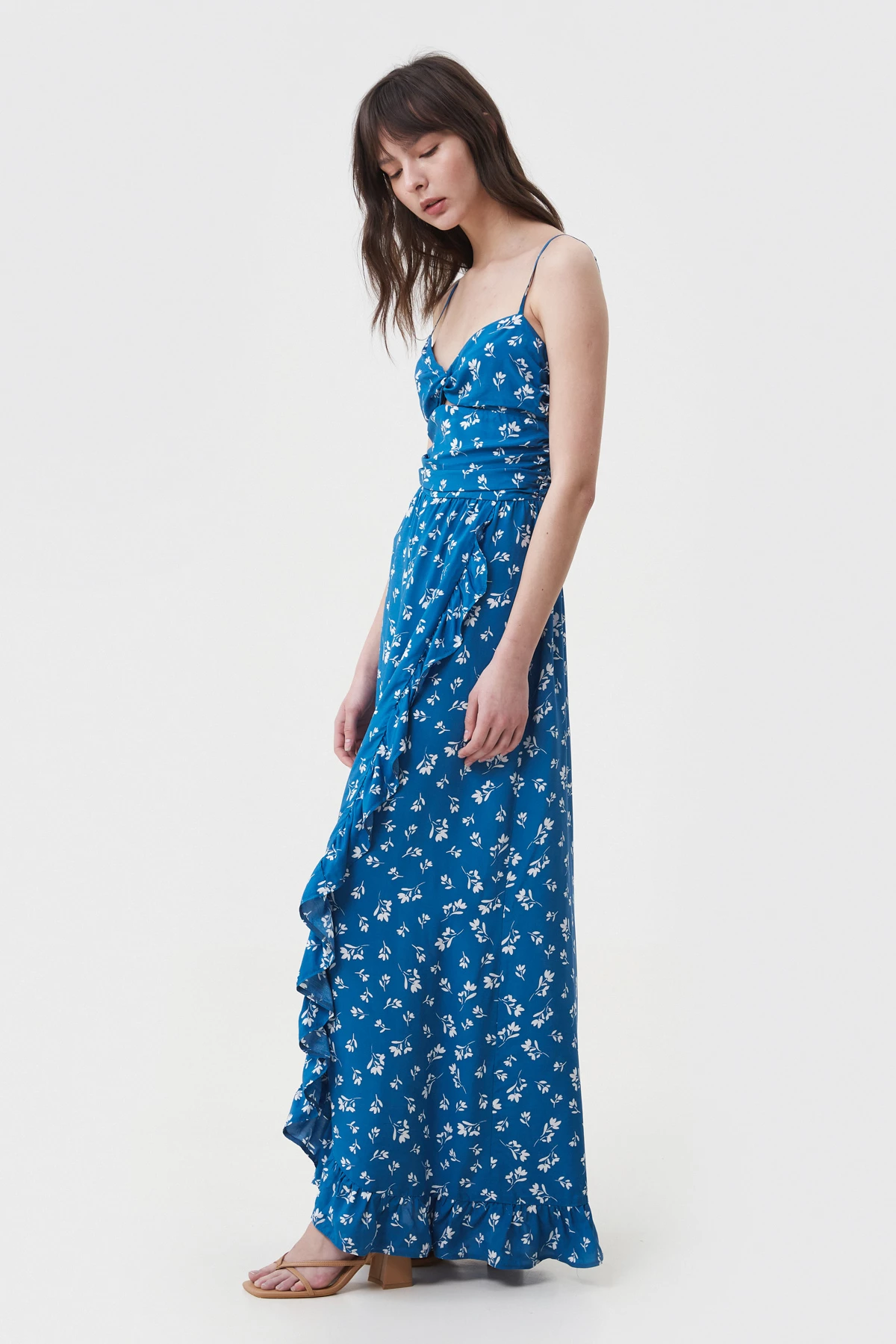 Blue viscose maxi sundress in floral print, photo 4