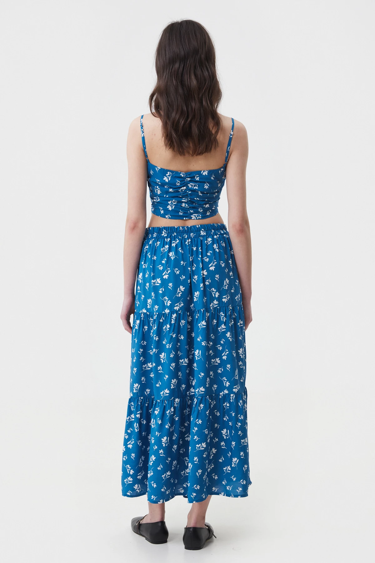 Blue viscose midi skirt in floral print, photo 4