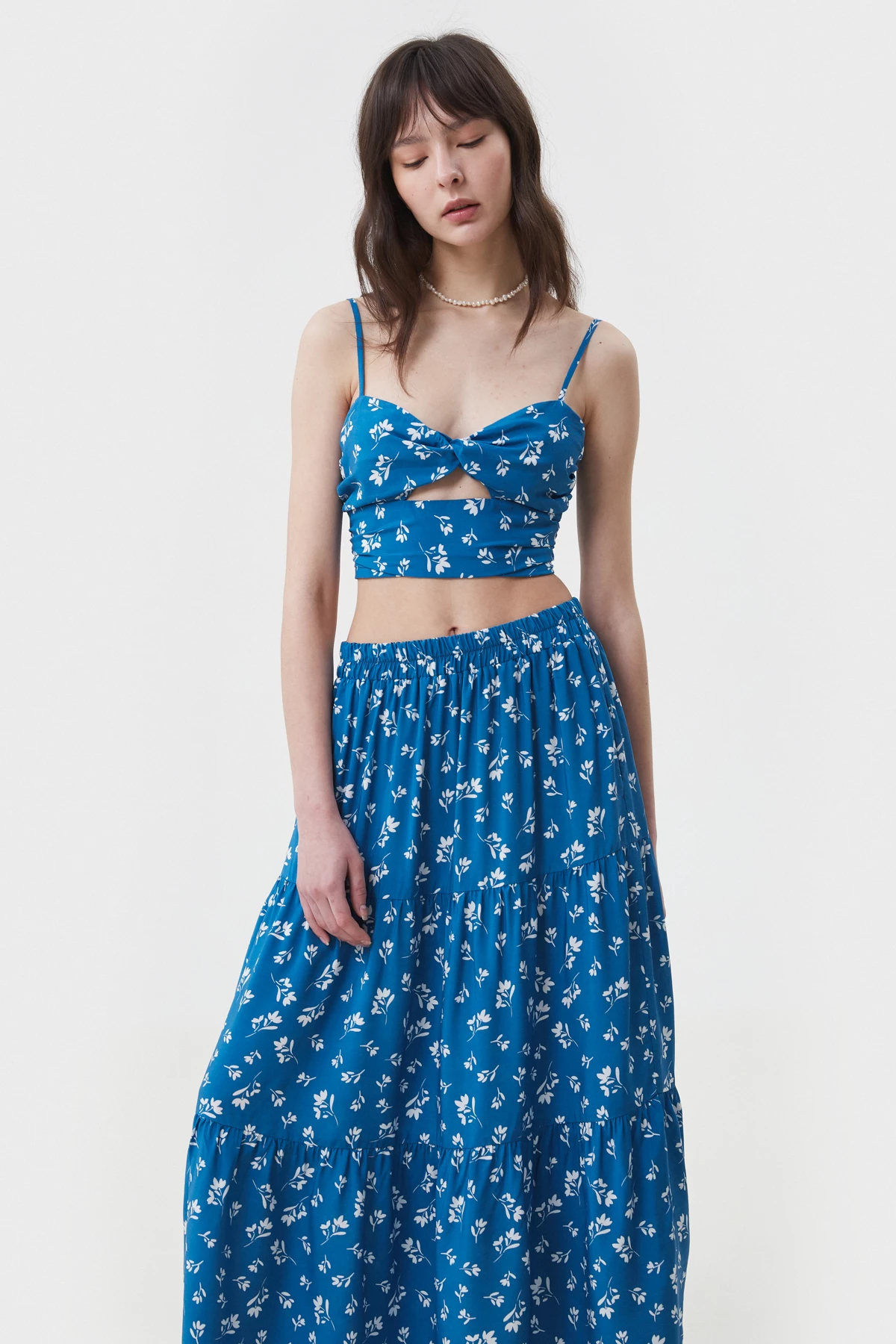 Blue viscose midi skirt in floral print, photo 5