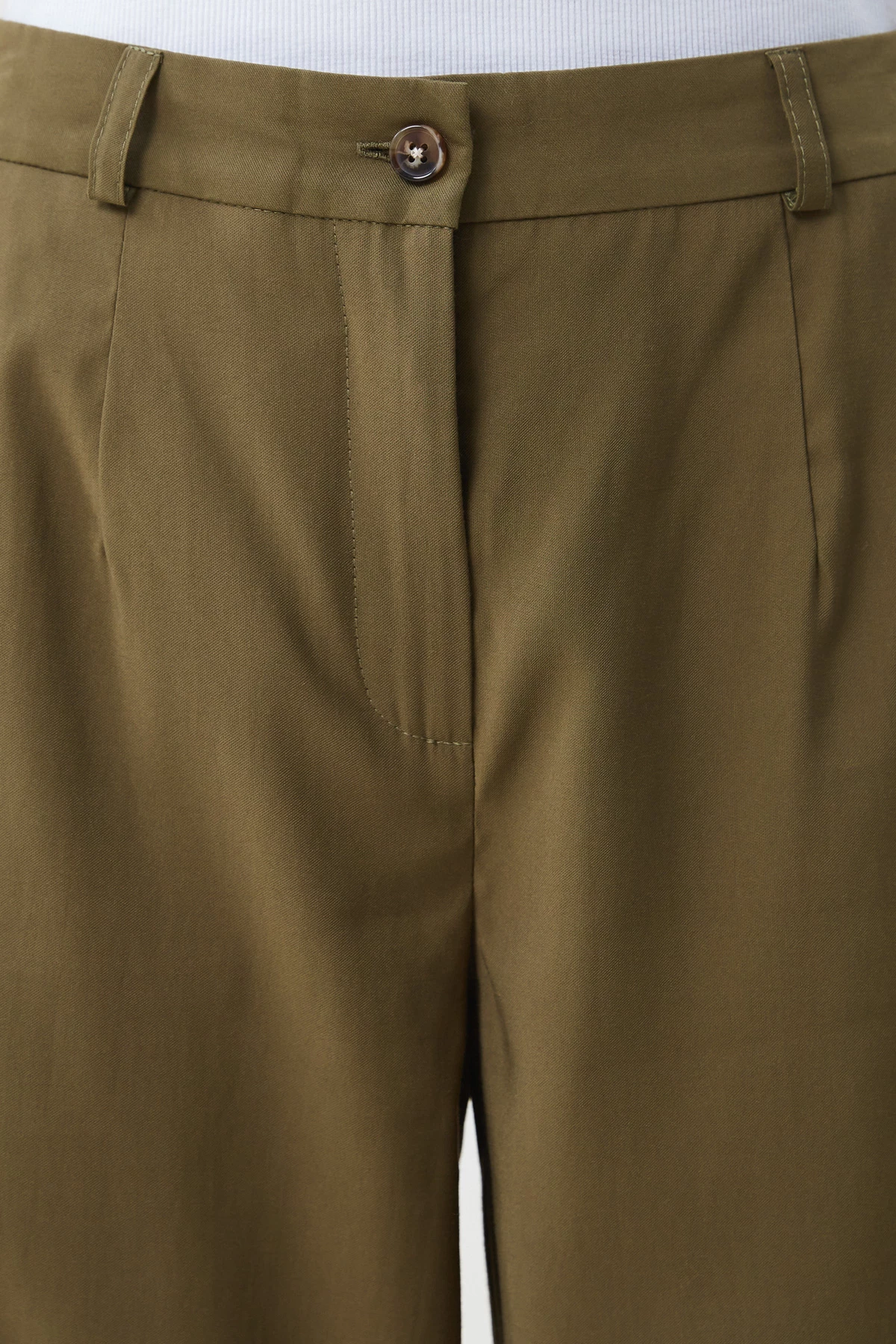 Укорочені хакі штани з костюмної тканини з віскозою, фото 4