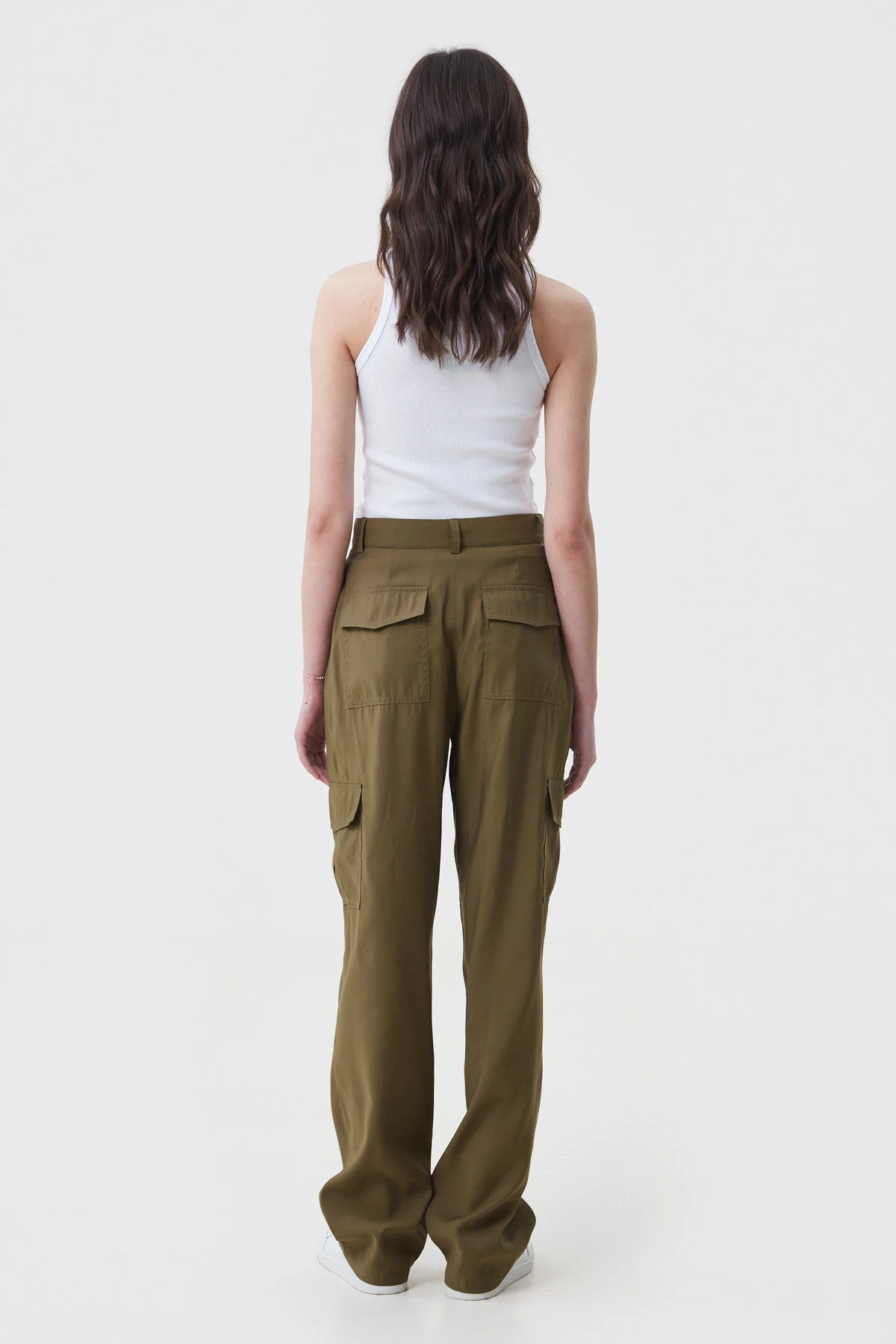 Khaki cargo pants made of suit fabric with viscose, photo 4