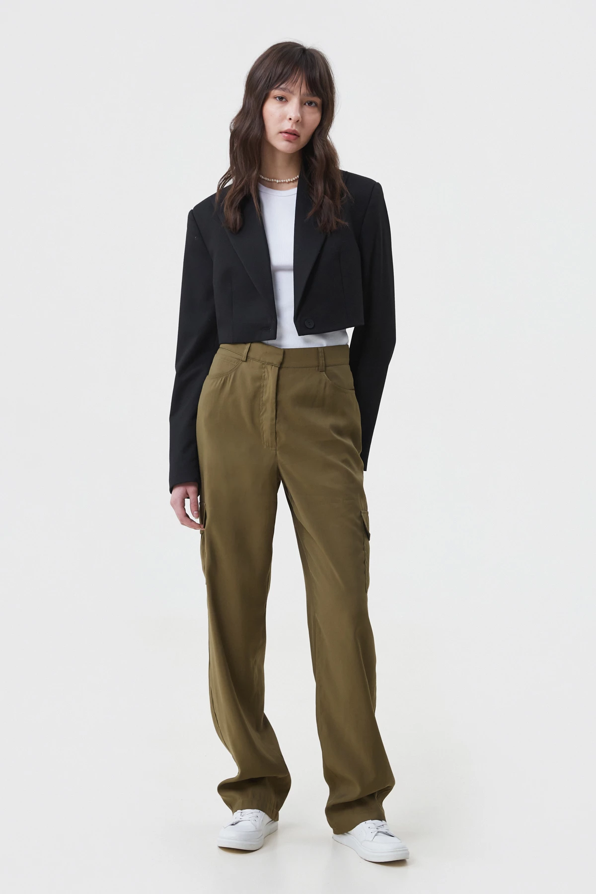Khaki cargo pants made of suit fabric with viscose, photo 5
