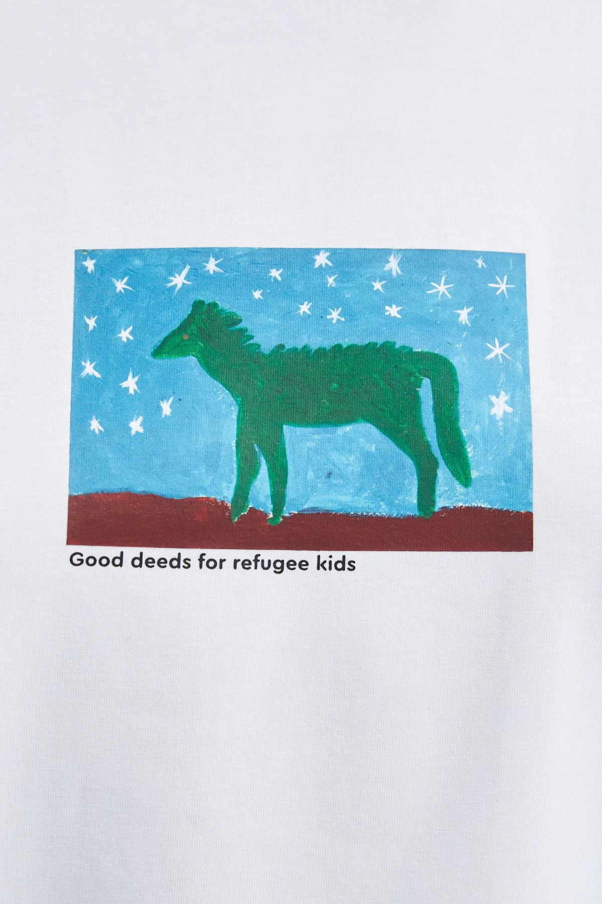 Біла футболка "Кінь у лісі вночі" з трикотажу MUST HAVE x Deeds4kids, фото 3