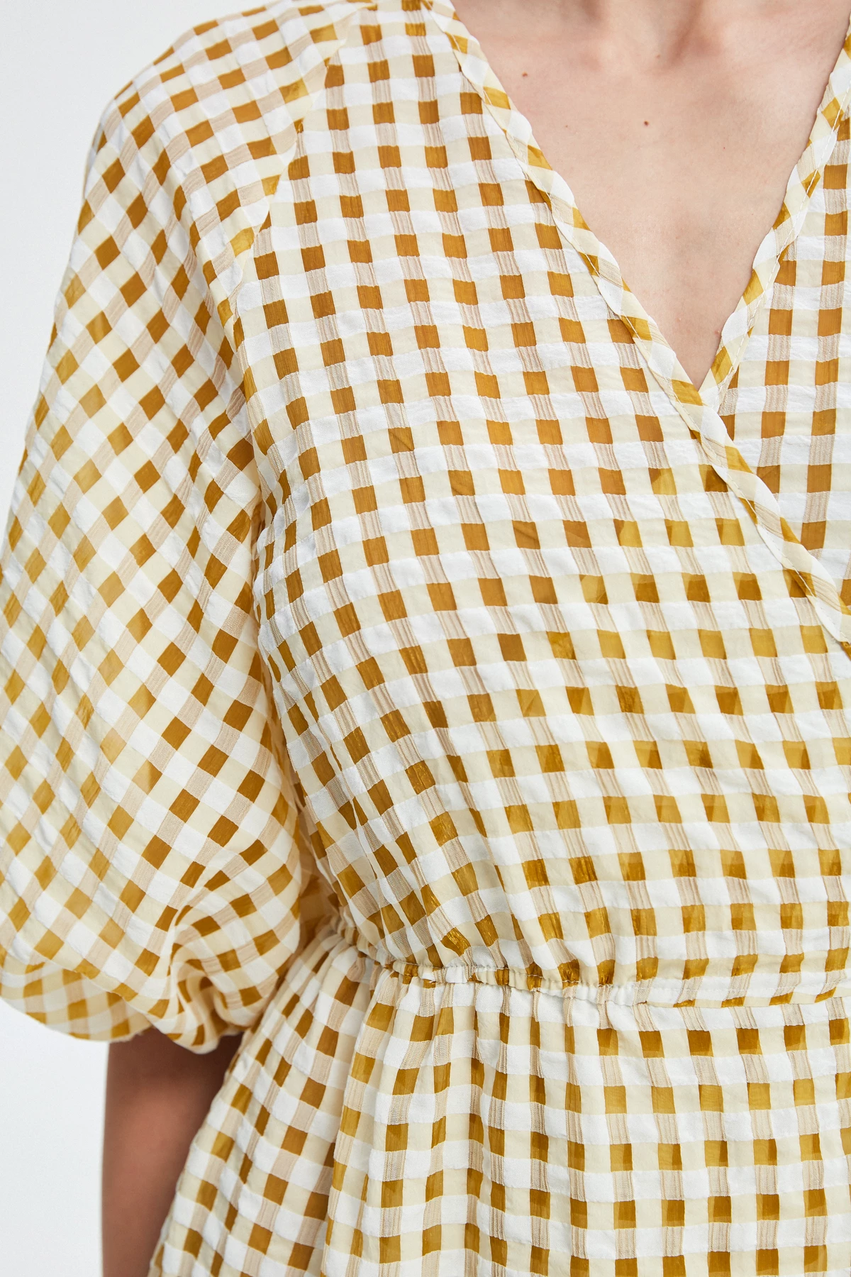 Checkered yellow chiffon dress, photo 5