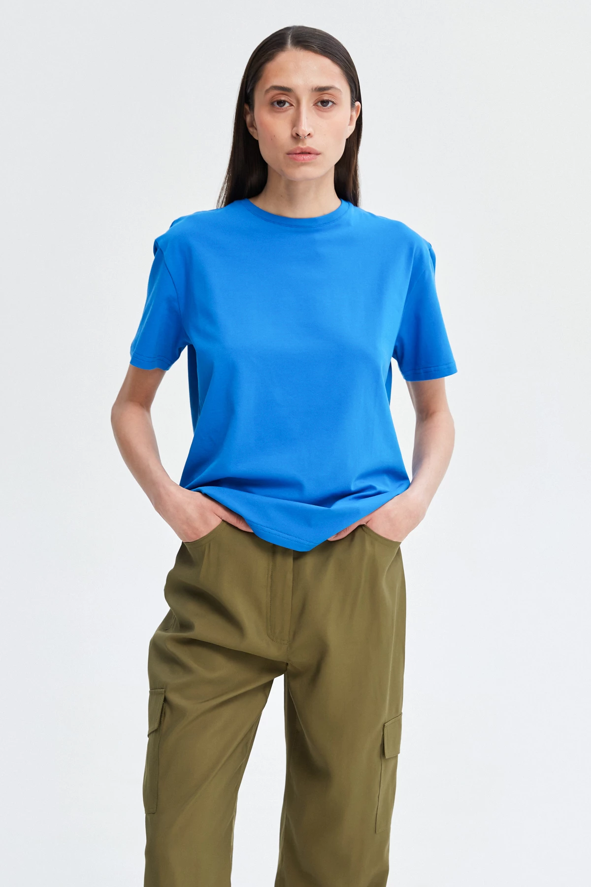 Синя базова футболка з бавовни, фото 2