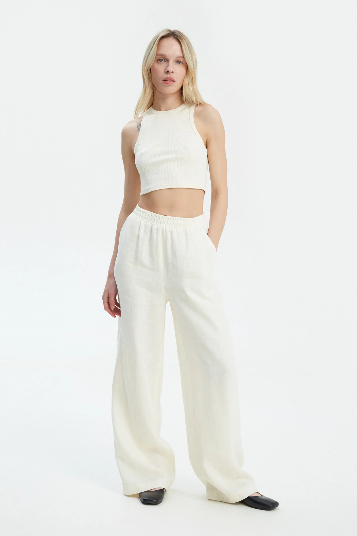 Milky loose-fit pants made of 100% linen, photo 1
