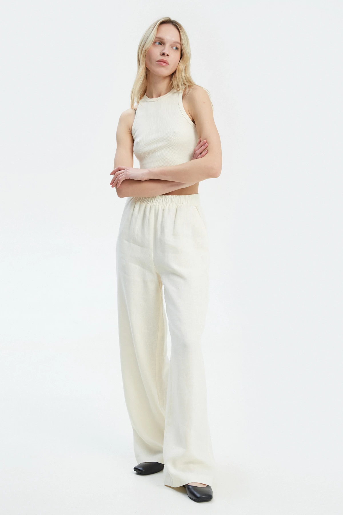 Milky loose-fit pants made of 100% linen, photo 2