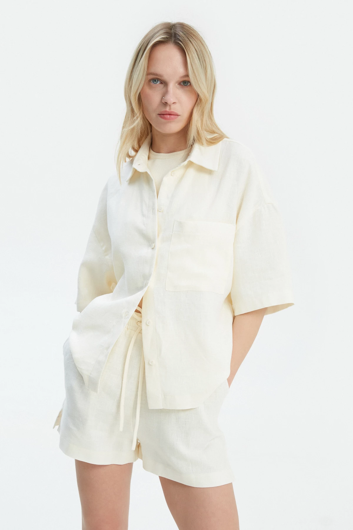 Milky linen shirt with elbow length sleeves, photo 2