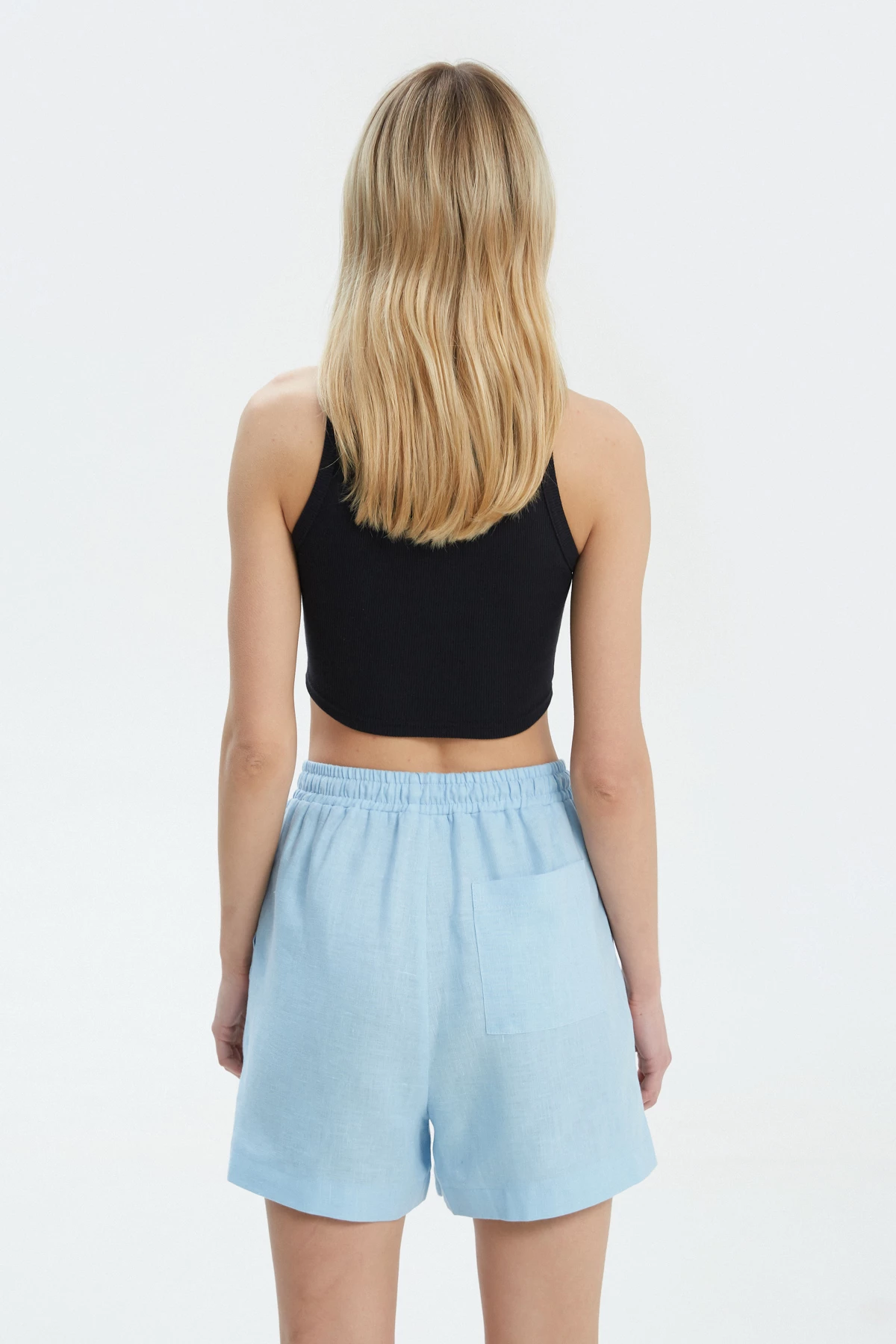 Blue loose-fit shorts made of 100% linen, photo 4
