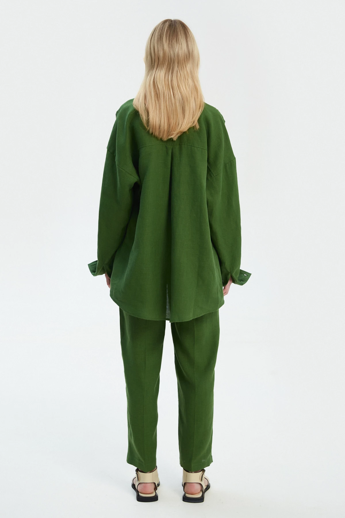 Зелені прямі вкорочені штани зі 100% льону, фото 4