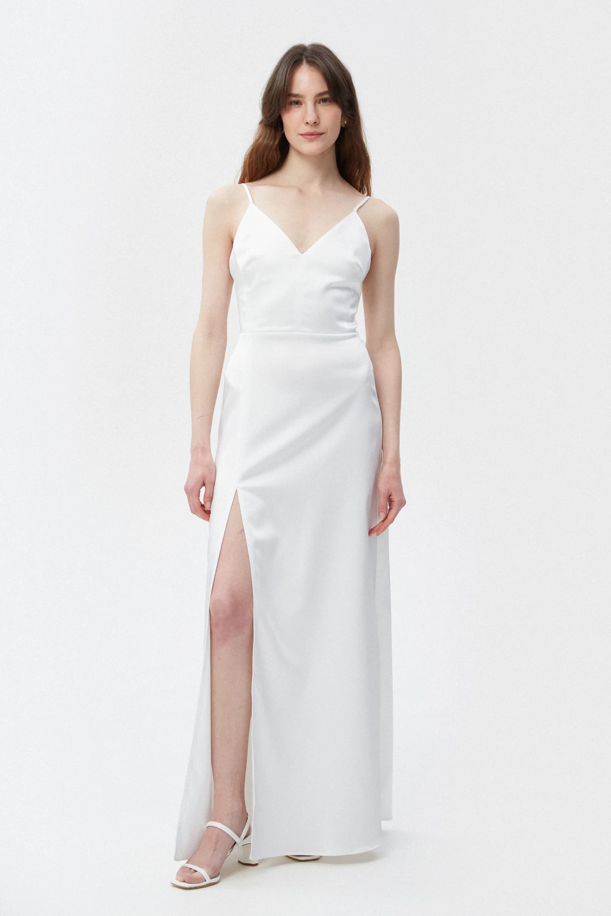 Біла сукня-комбінація максі з щільного сатину, фото 1