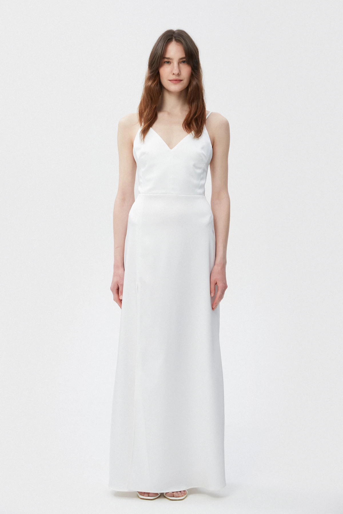 Біла сукня-комбінація максі з щільного сатину, фото 2