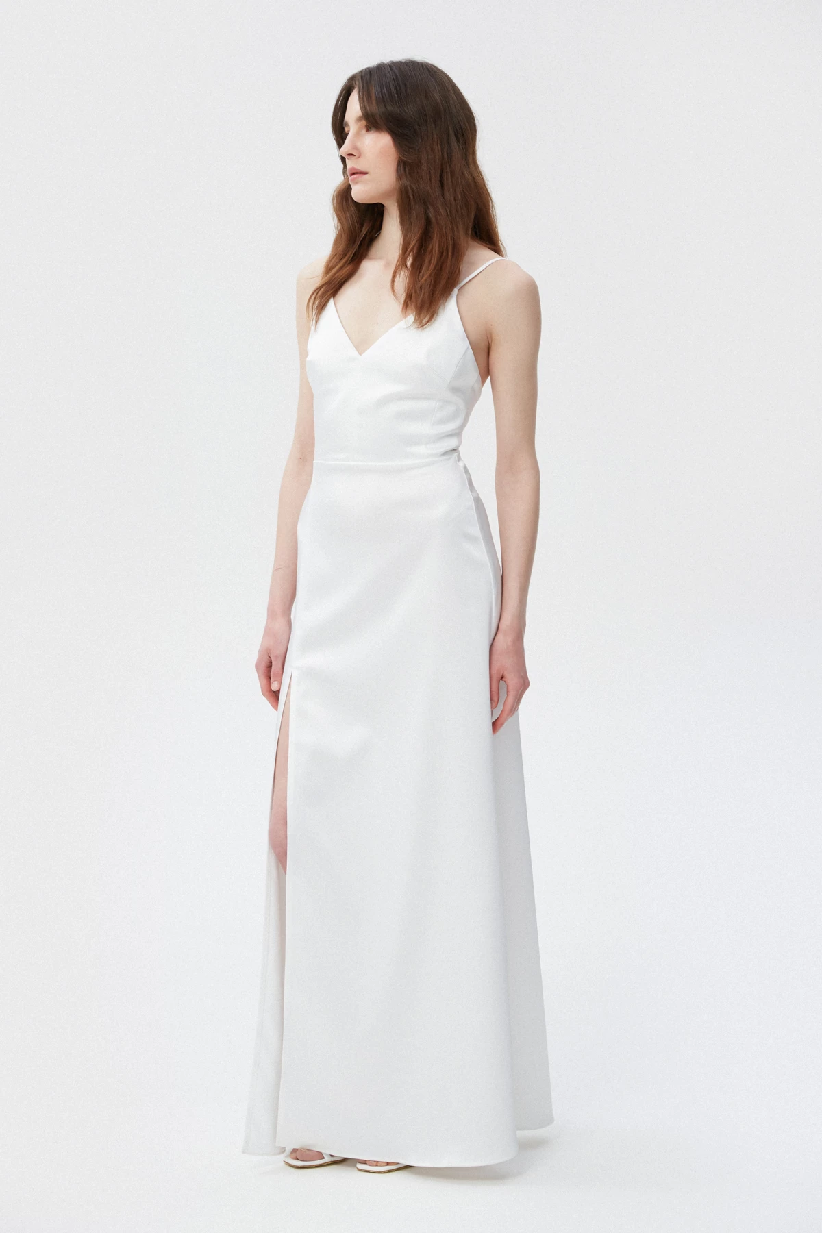 Біла сукня-комбінація максі з щільного сатину, фото 3