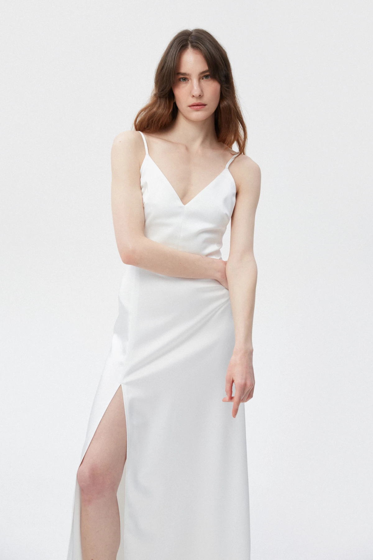 Біла сукня-комбінація максі з щільного сатину, фото 4