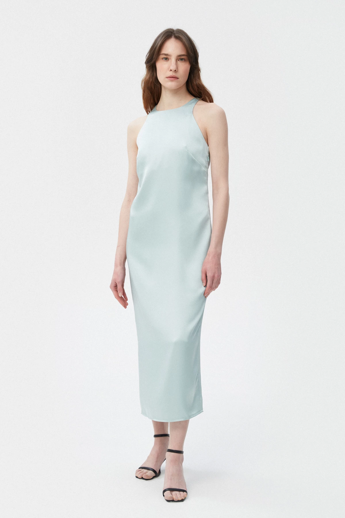 Фісташкова сукня-комбінація міді з щільного сатину, фото 1