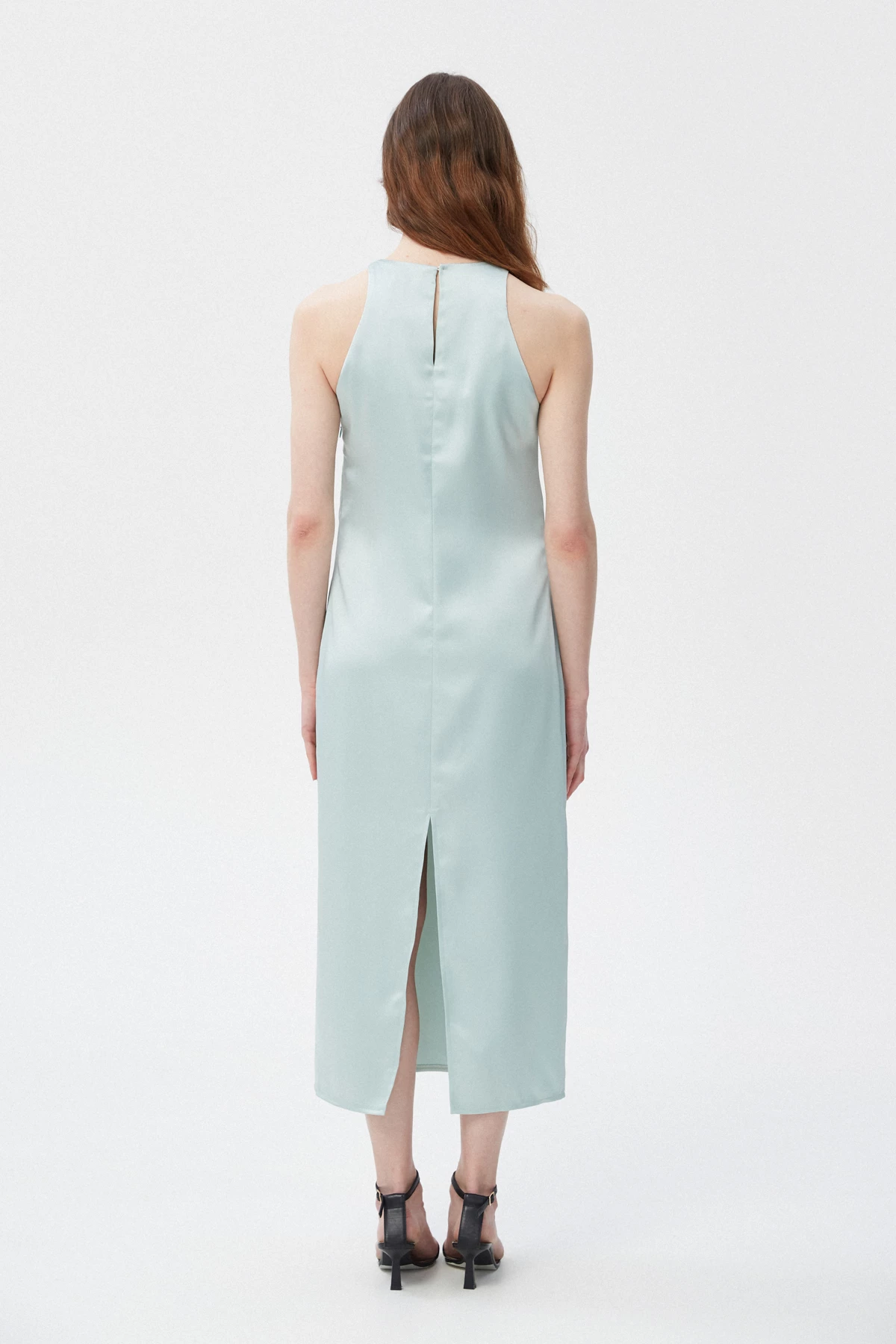 Фісташкова сукня-комбінація міді з щільного сатину, фото 3
