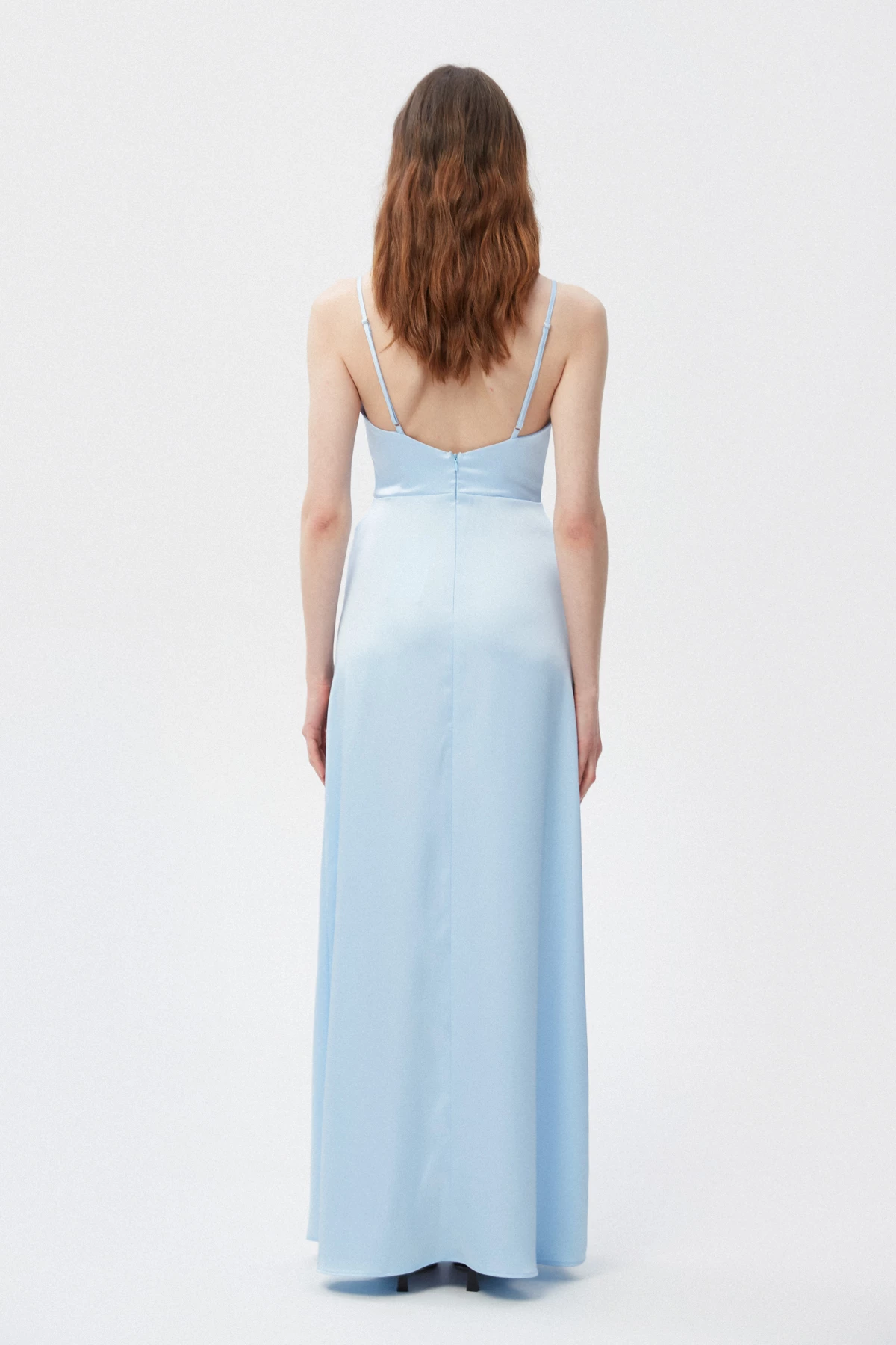 Блакитна сукня-комбінація максі з щільного сатину, фото 5