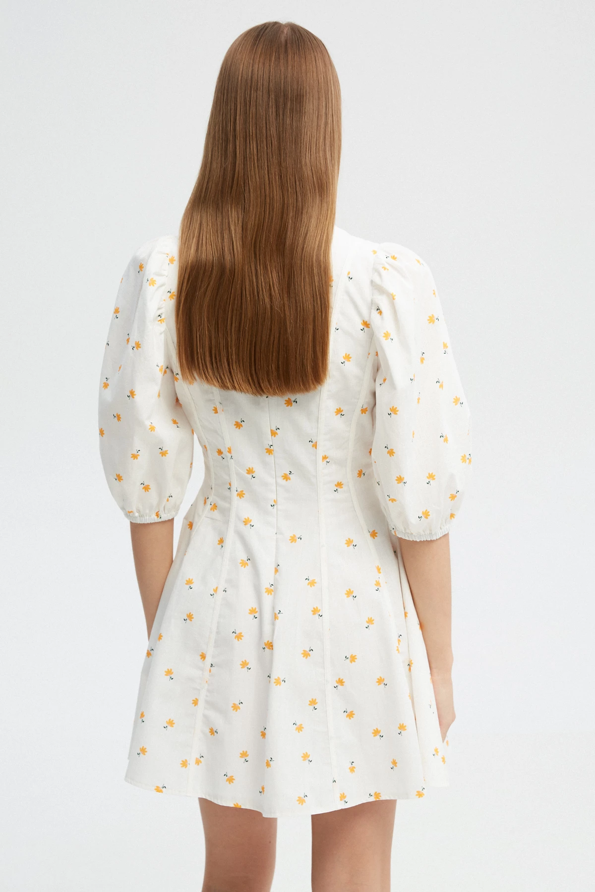 White short cotton dress with yellow flowers print, photo 4