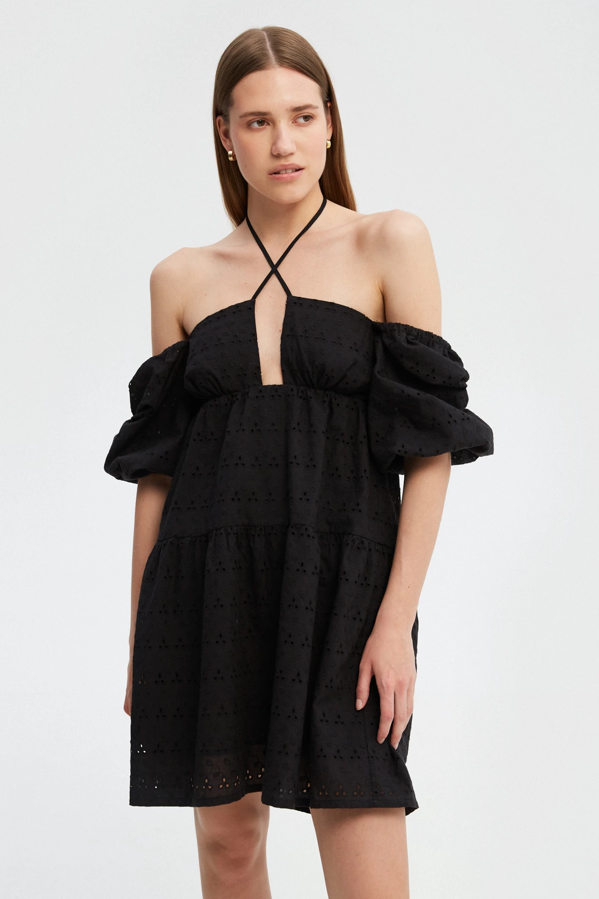 Black short dress made of 100% cotton, photo 2