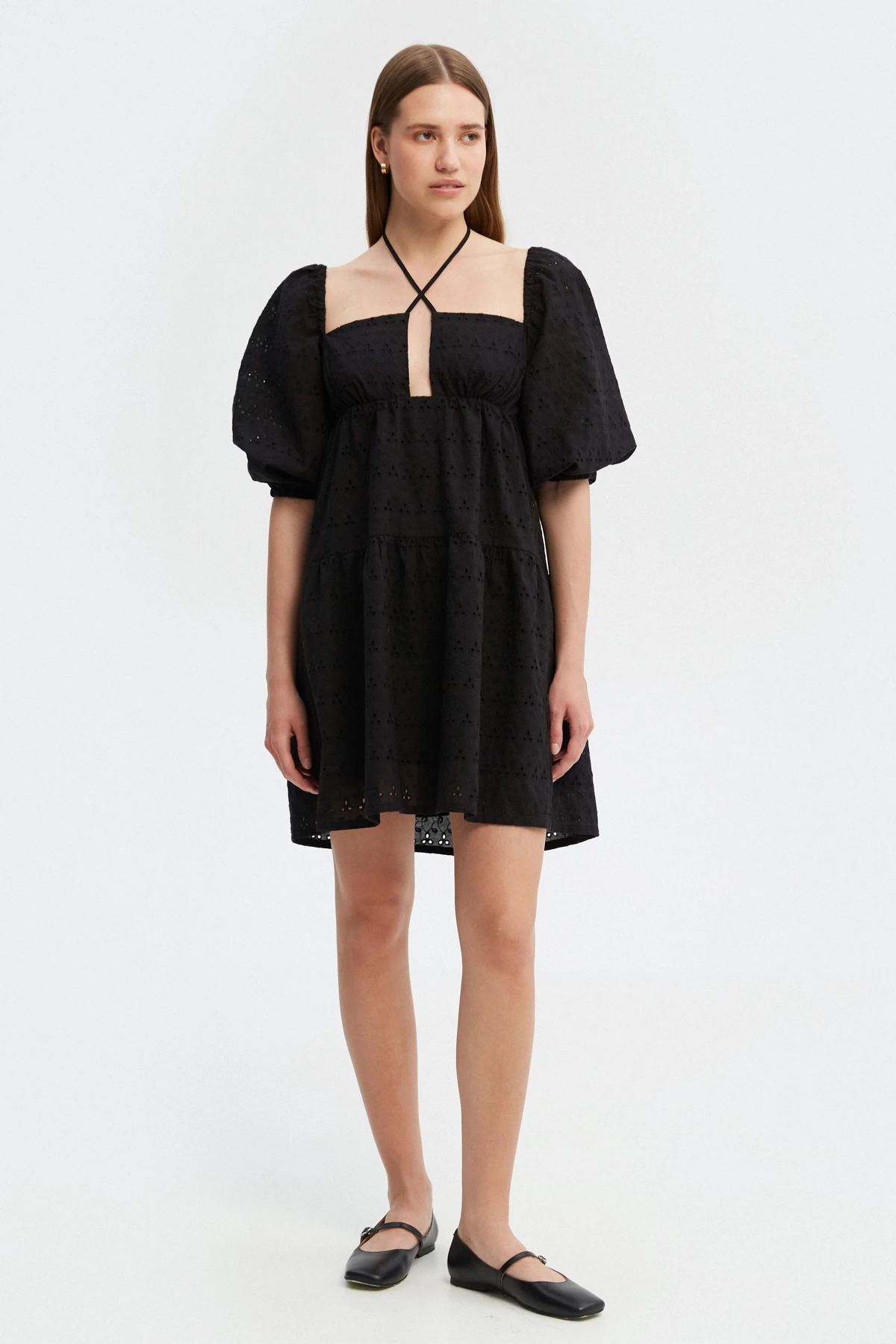 Black short dress made of 100% cotton, photo 3