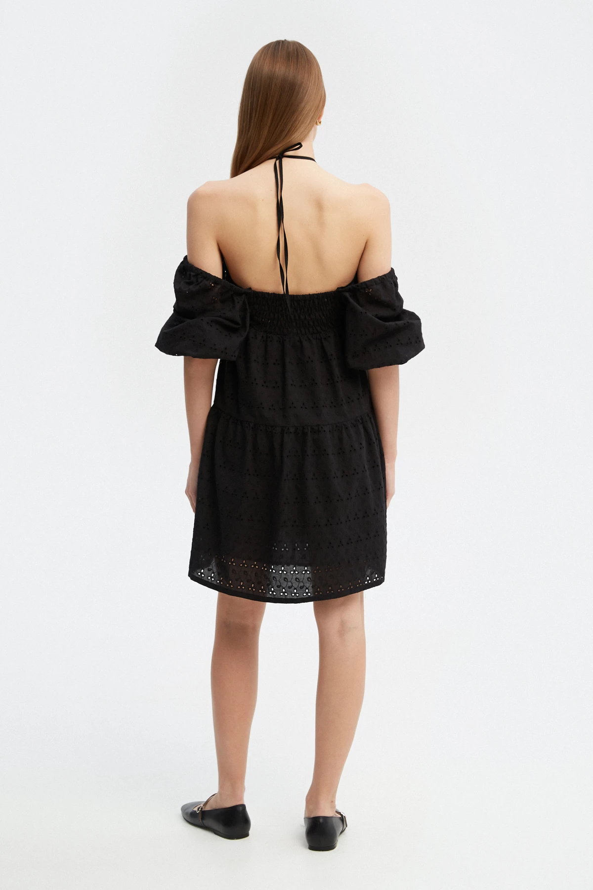 Чорна коротка сукня з прошви зі 100% бавовни, фото 6