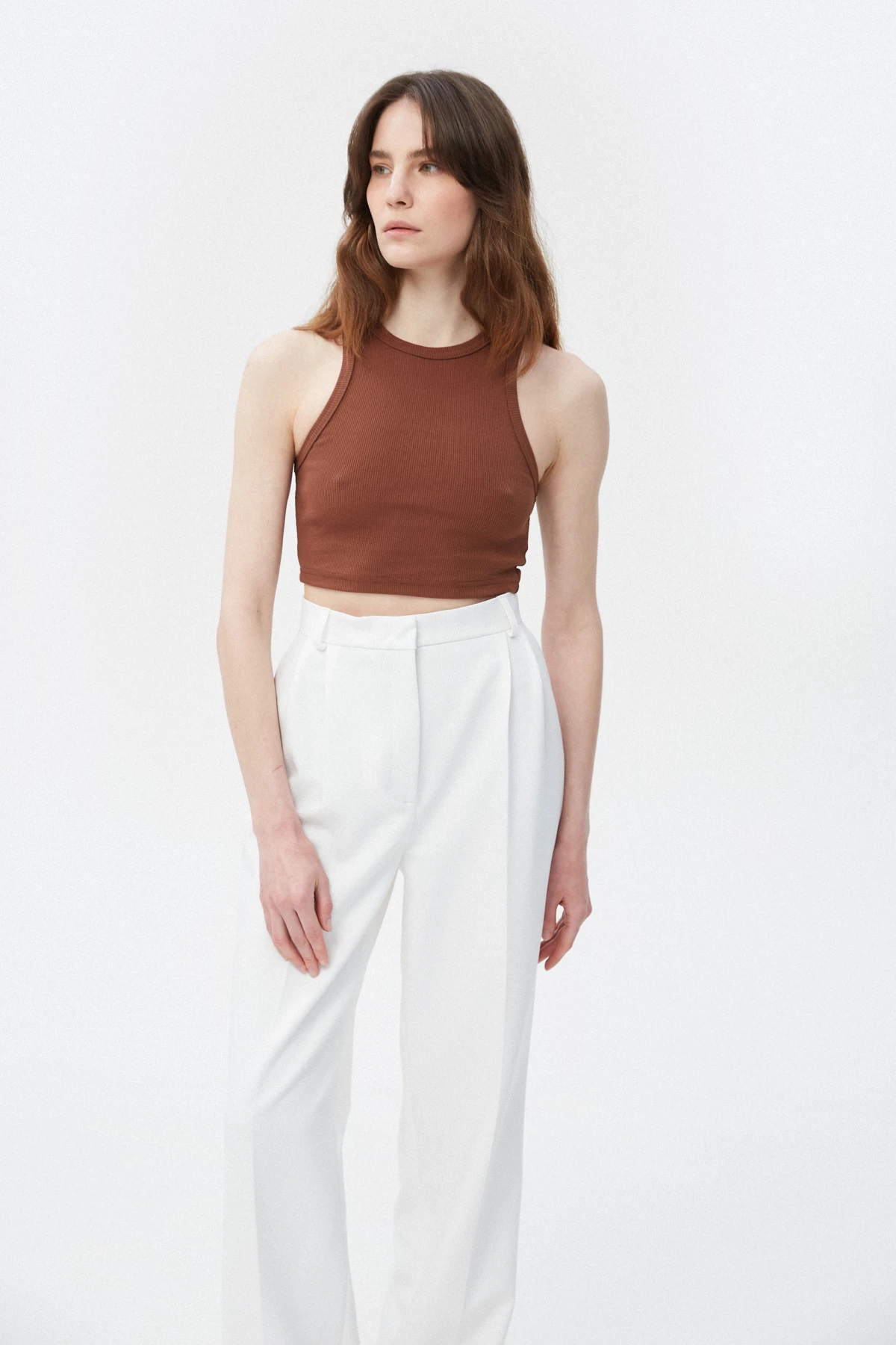 Chocolate cotton crop top with an oval neckline, photo 1