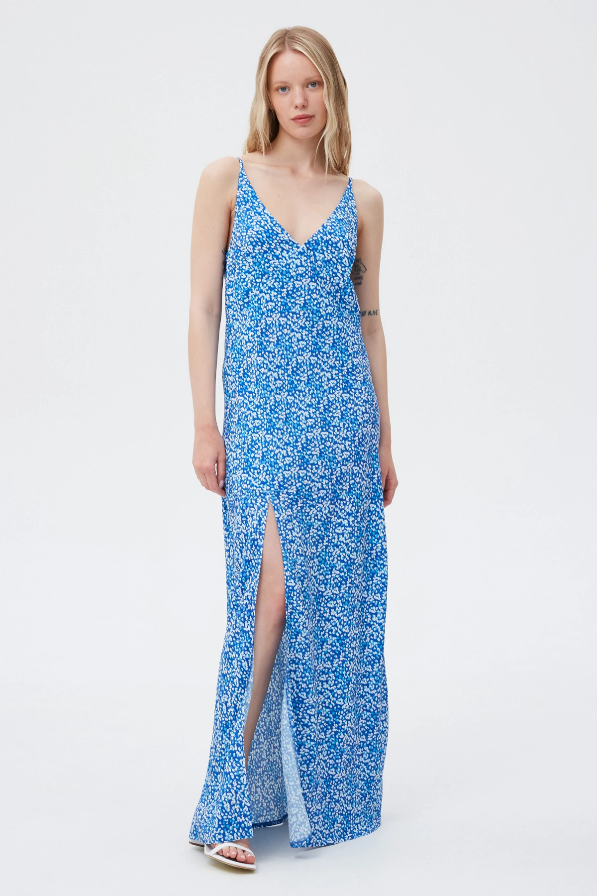 Сукня-комбінація максі в принт "сині краплі" з віскози, фото 1