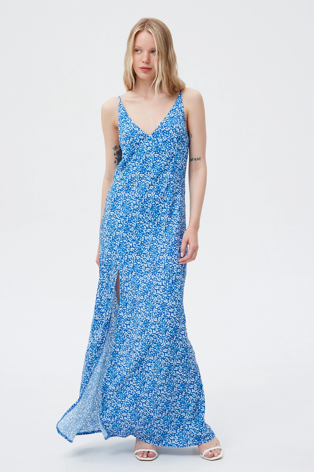 Maxi viscose slip dress with "blue drops" print, photo 2
