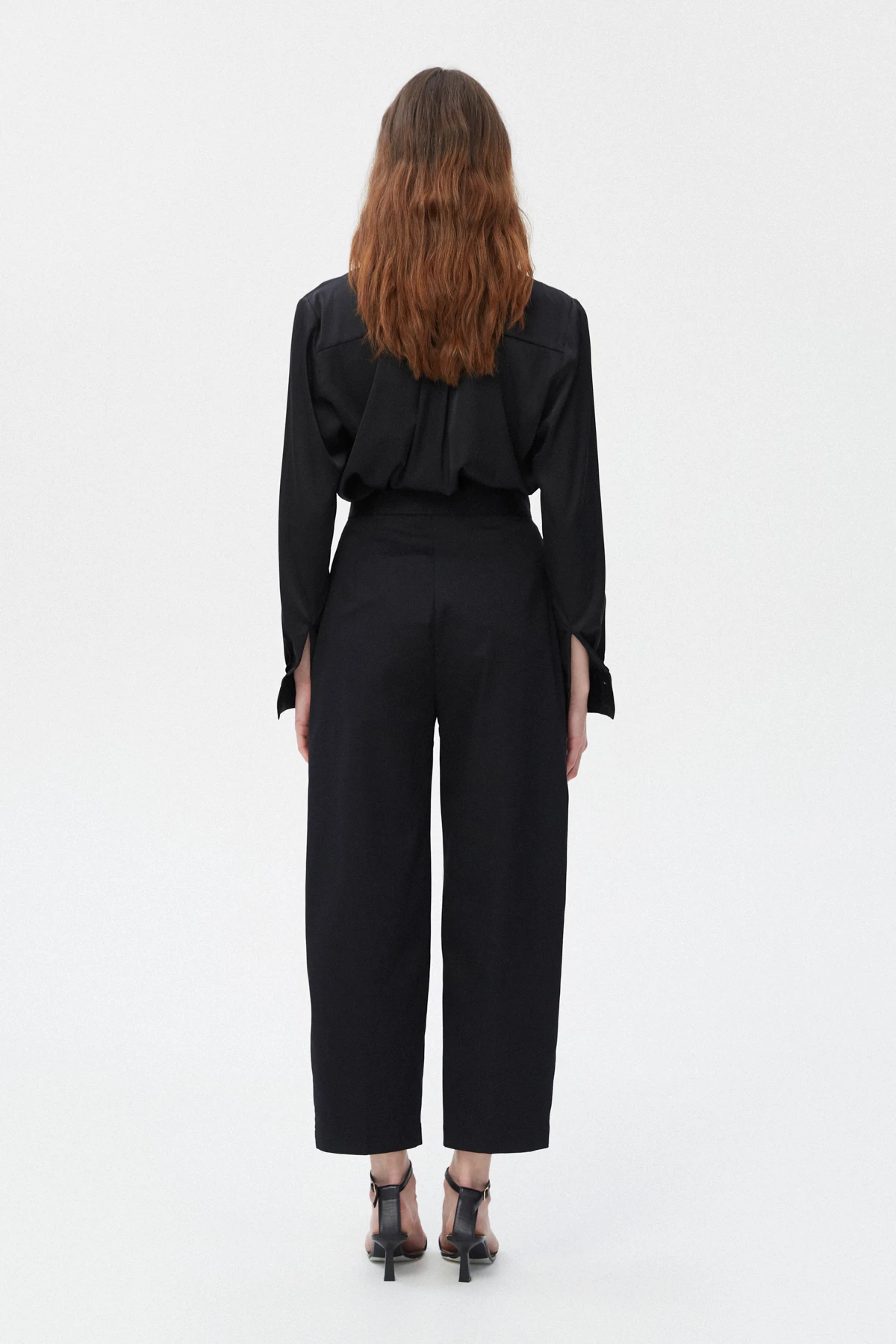 Black cropped straight-cut cotton pants, photo 4