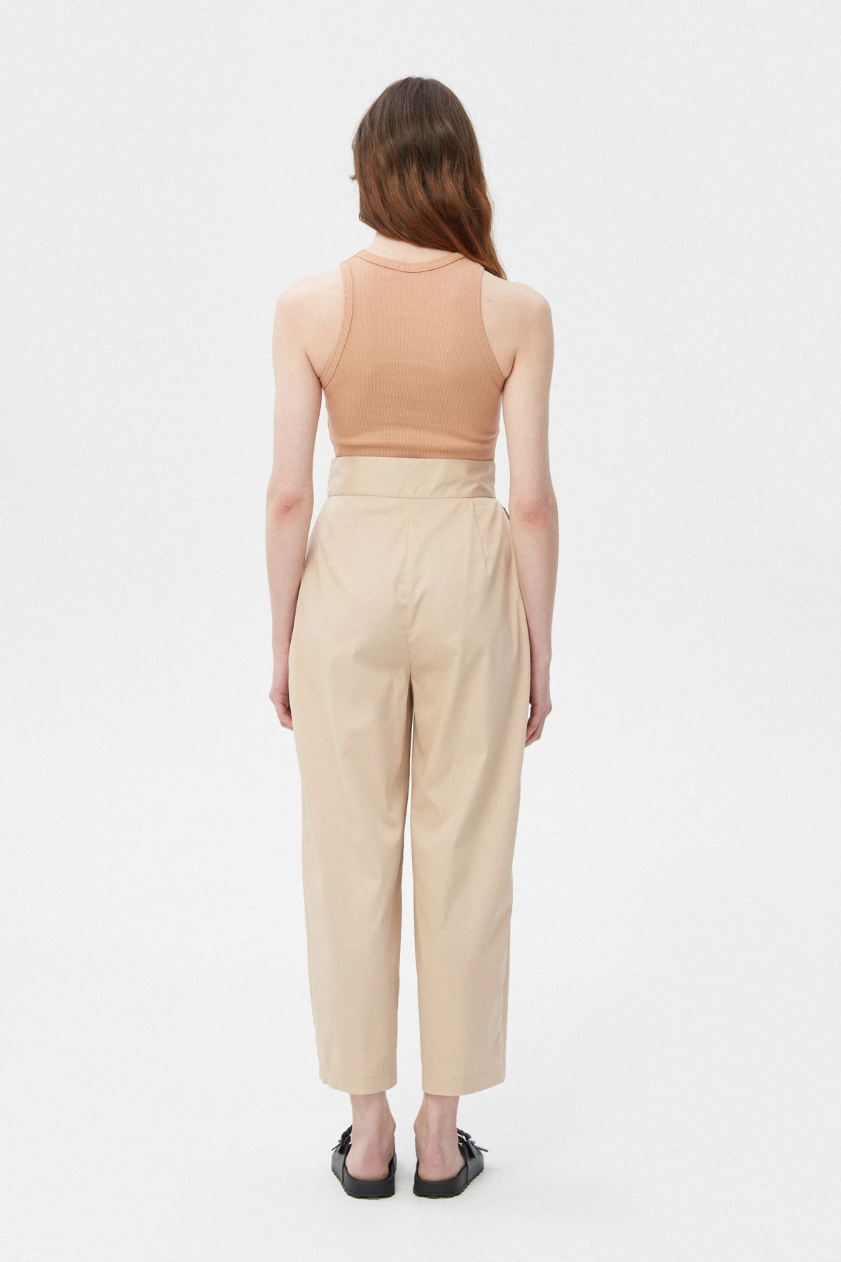 Beige cropped straight-cut cotton pants, photo 4