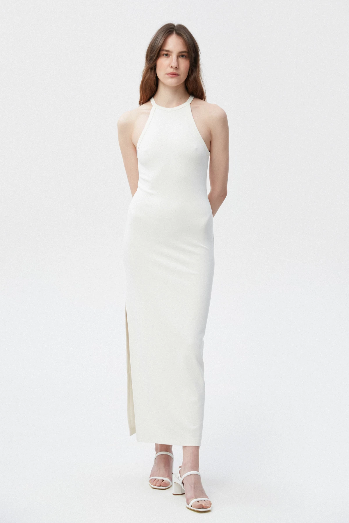 Молочна приталена сукня довге міді з віскозою, фото 1