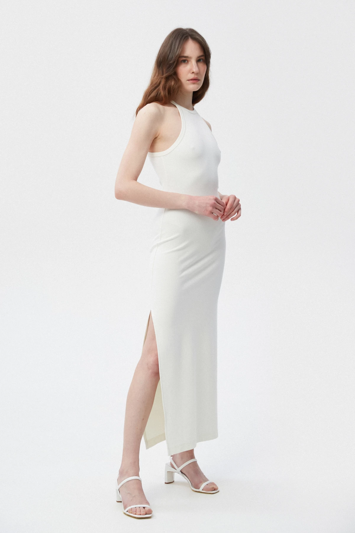 Молочна приталена сукня довге міді з віскозою, фото 2