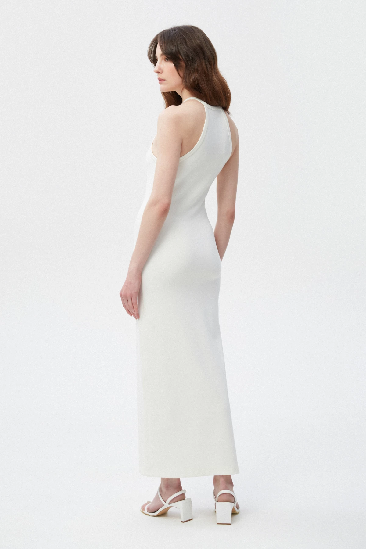 Молочна приталена сукня довге міді з віскозою, фото 3