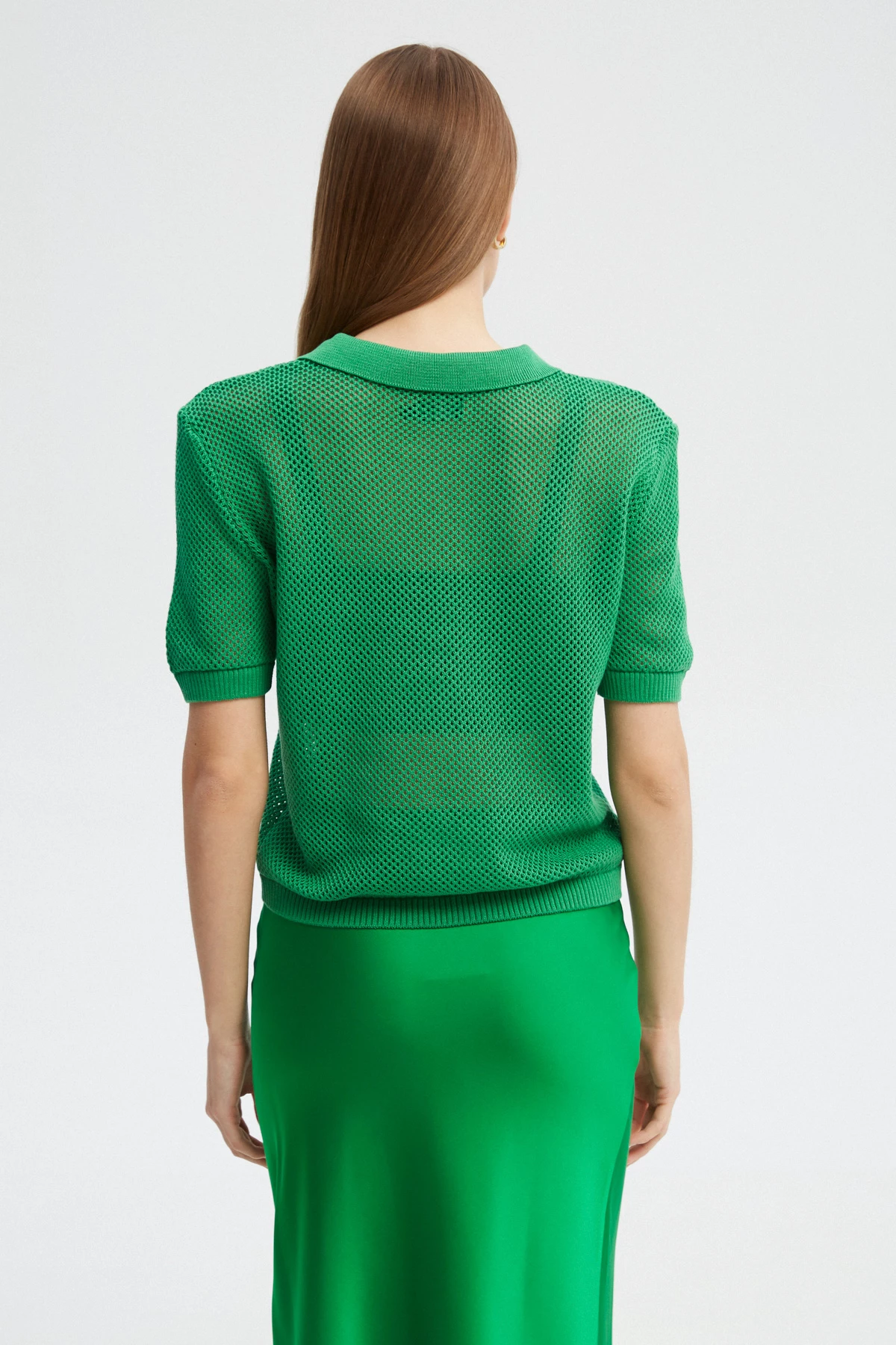 Green knitted cotton polo jumper, photo 5