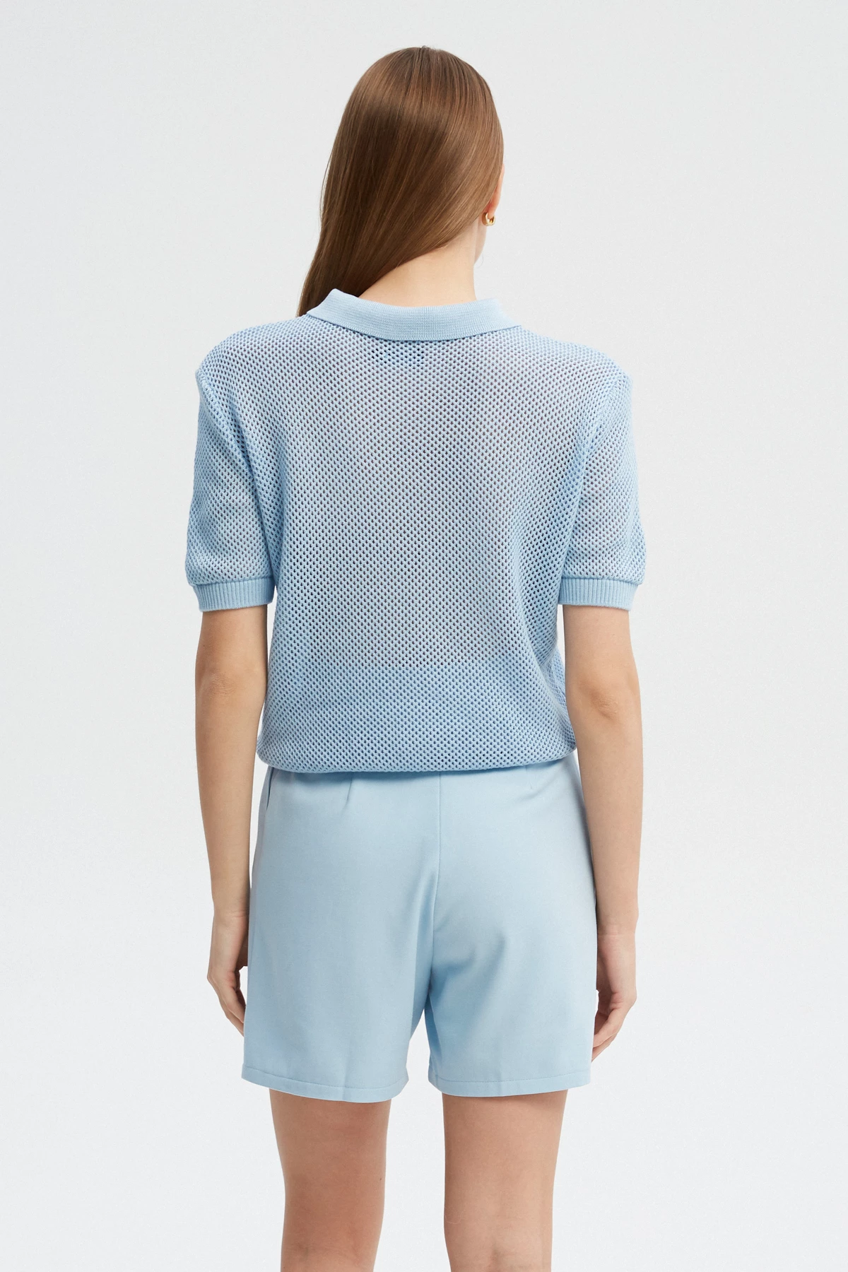 Blue knitted cotton polo jumper, photo 6