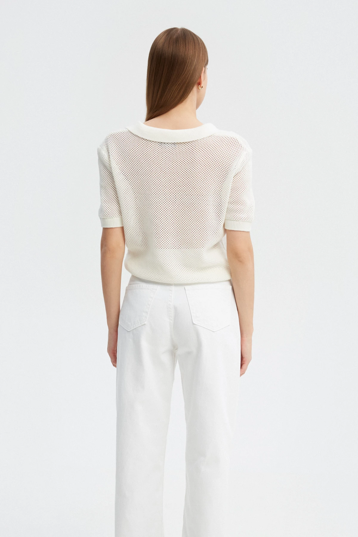 Milky knitted cotton polo jumper, photo 5