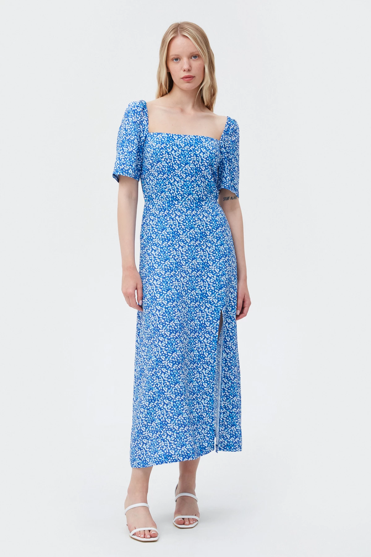 Midi viscose dress with "blue drops" print, photo 2
