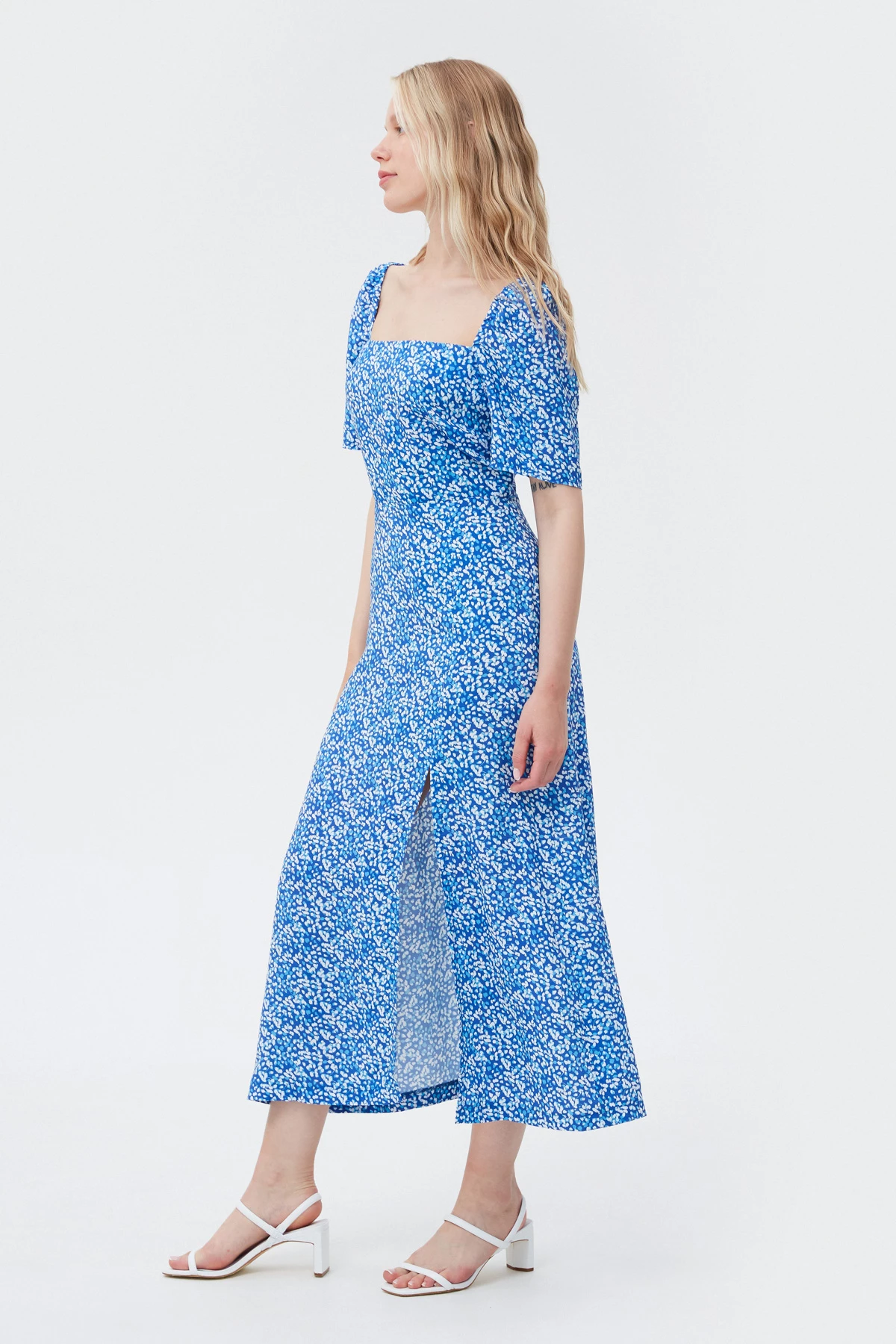 Midi viscose dress with "blue drops" print, photo 3