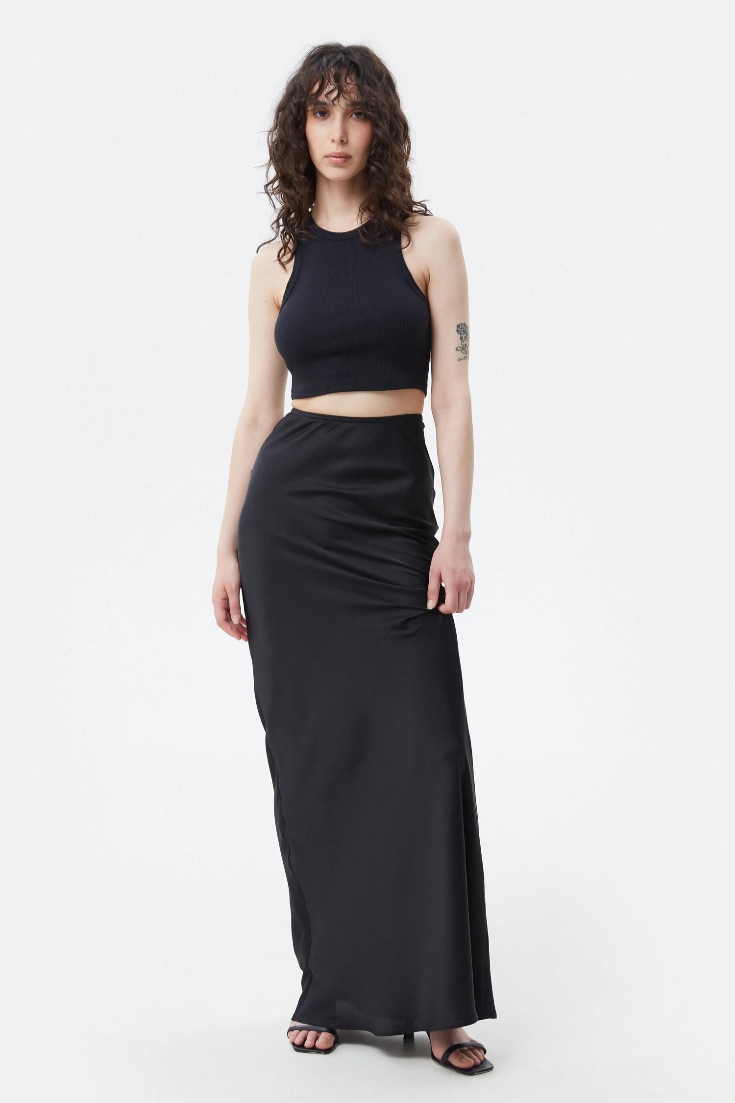 Black satin maxi skirt, photo 2