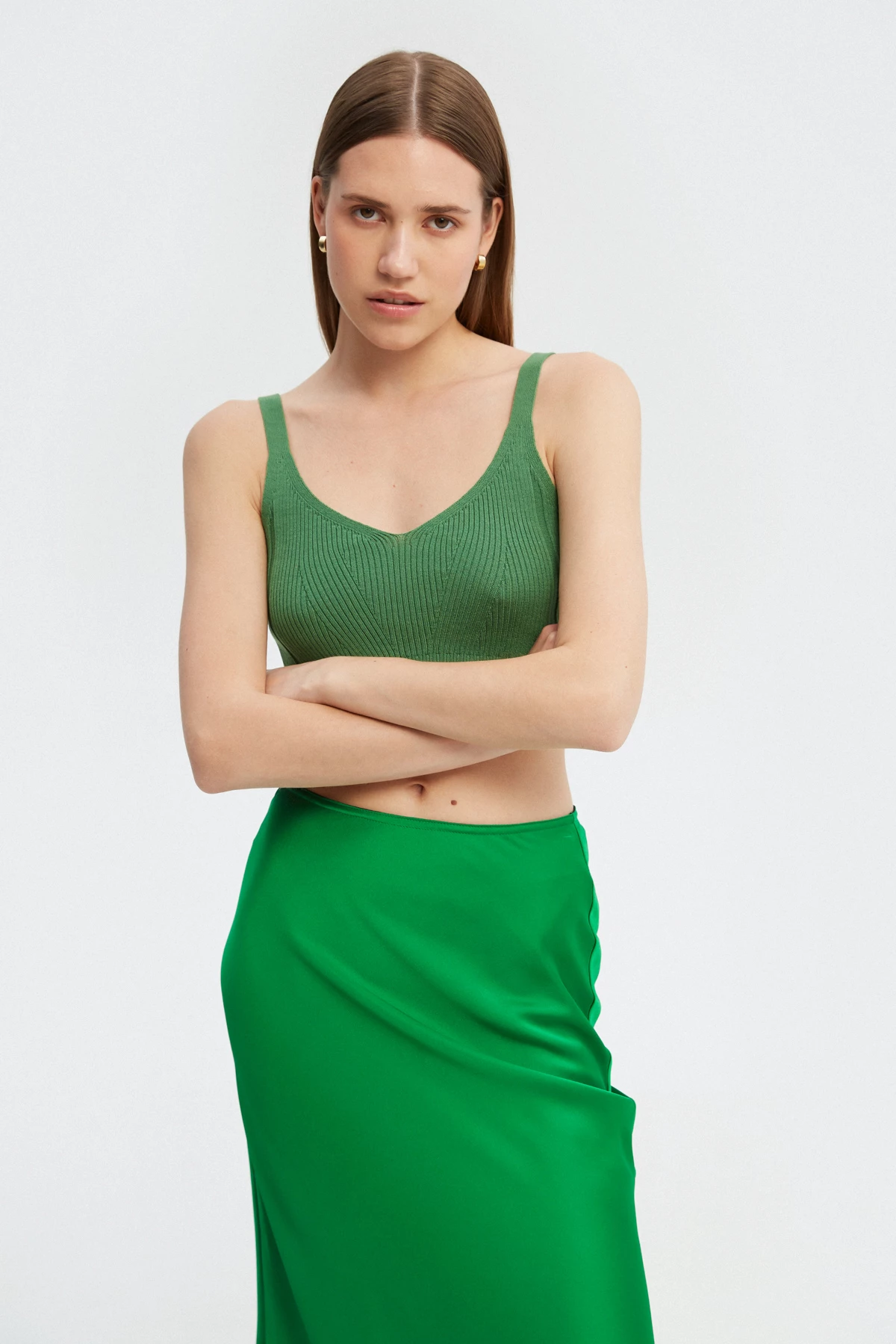 Green ribbed knitted top with viscose, photo 3