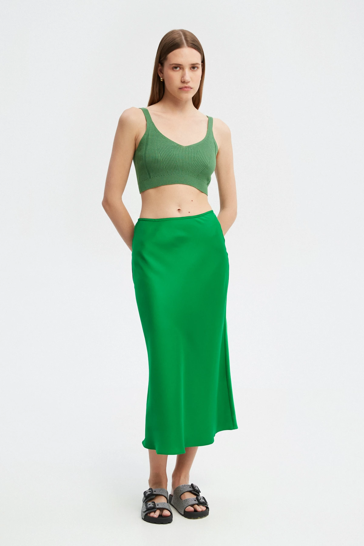 Green ribbed knitted top with viscose, photo 5