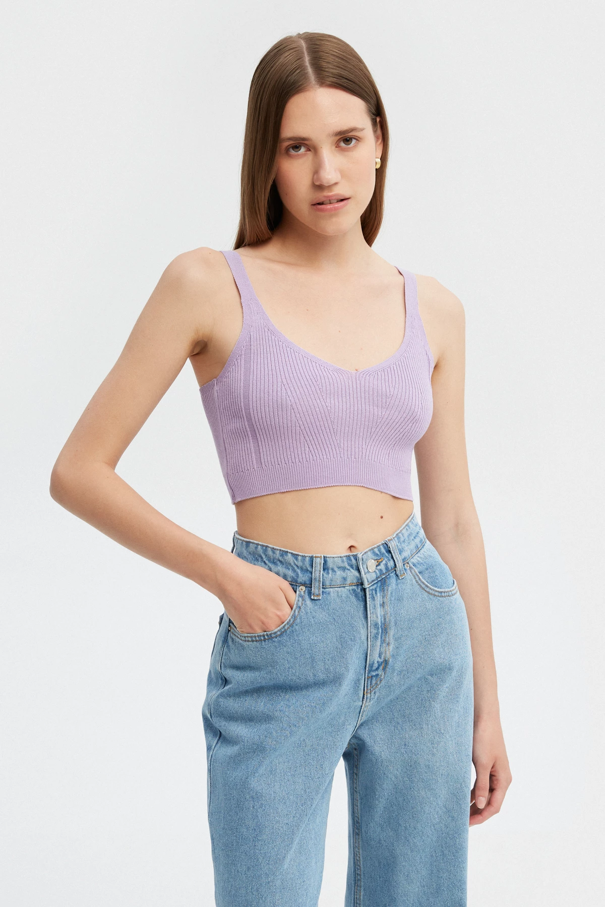 Lilac ribbed knitted top with viscose, photo 1