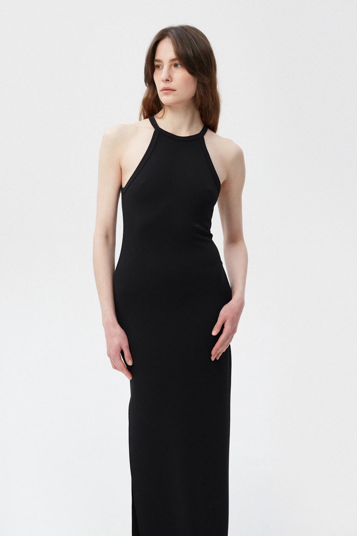 Чорна приталена сукня довге міді з віскозою, фото 3