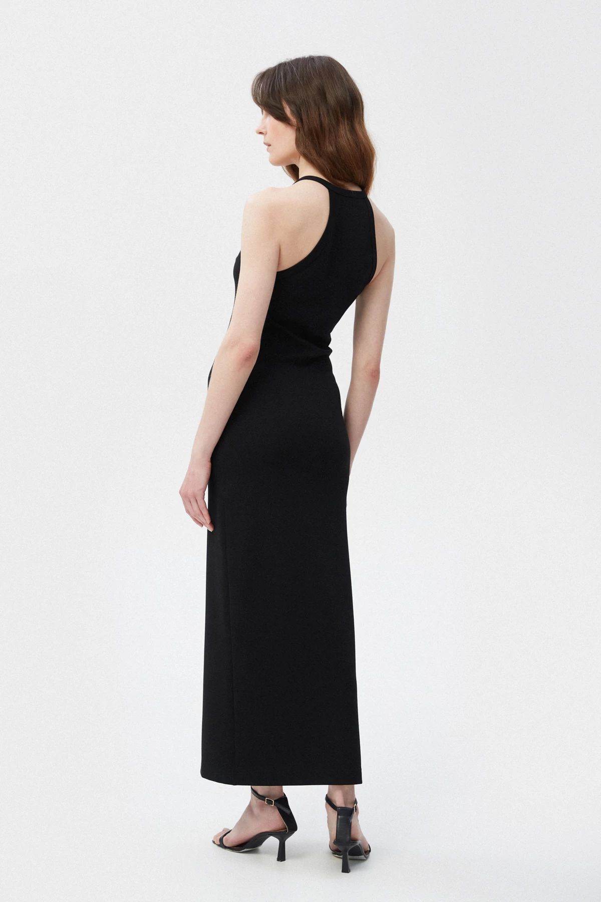 Black bodycon elongated midi dress with viscose, photo 4