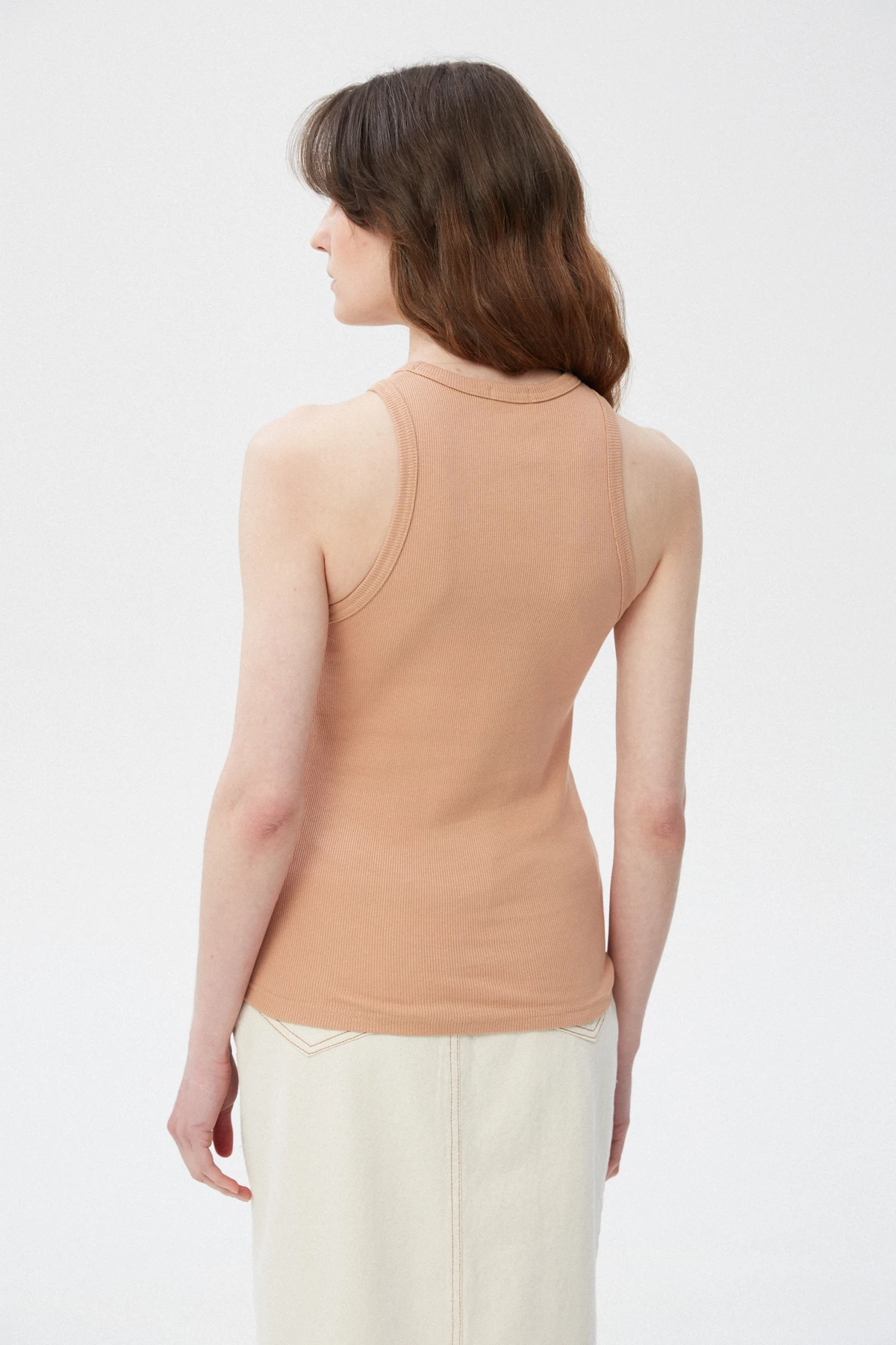 Beige cotton ribbed tank top with an oval neckline, photo 5