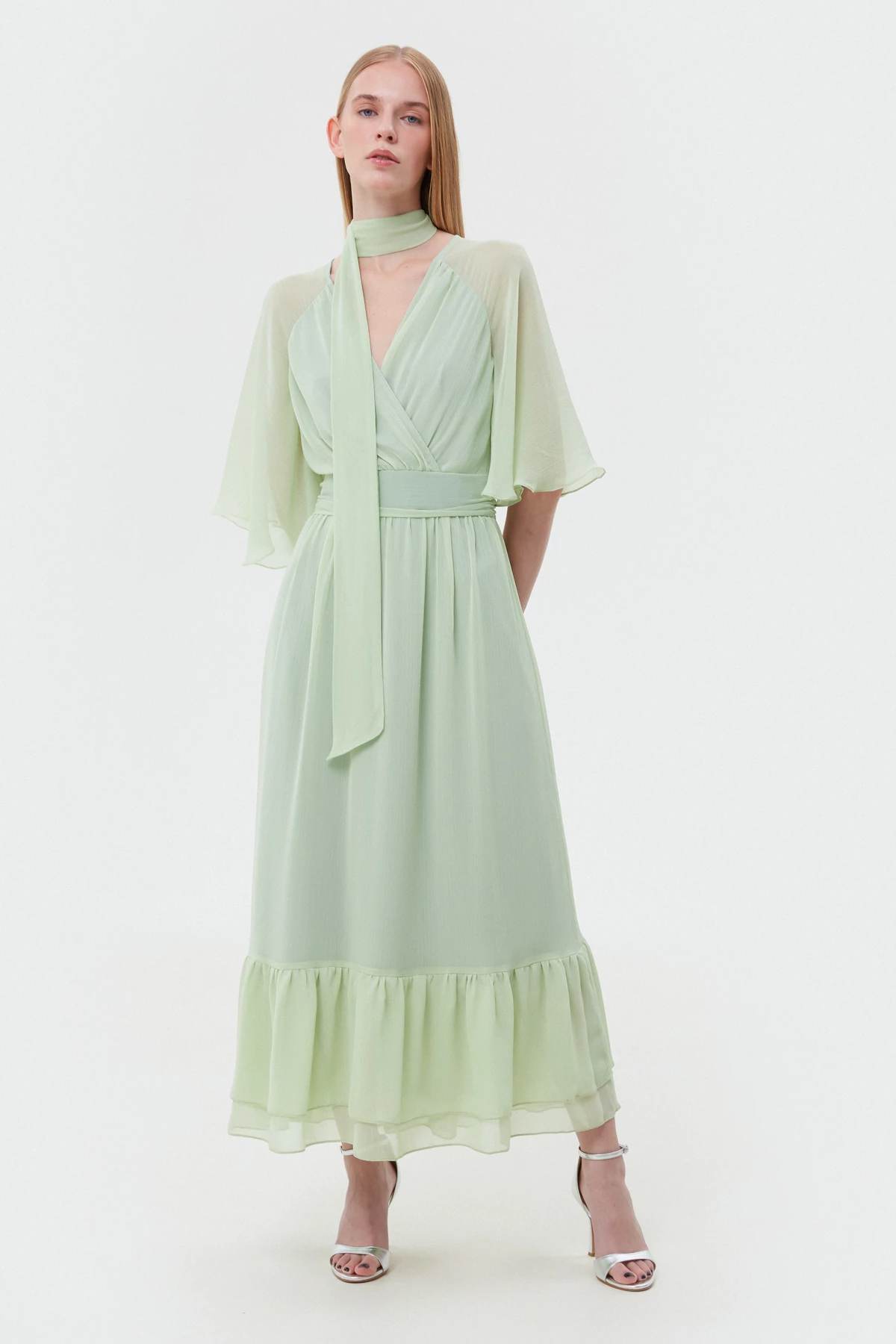 Фісташкова сукня міді з шифону, фото 1