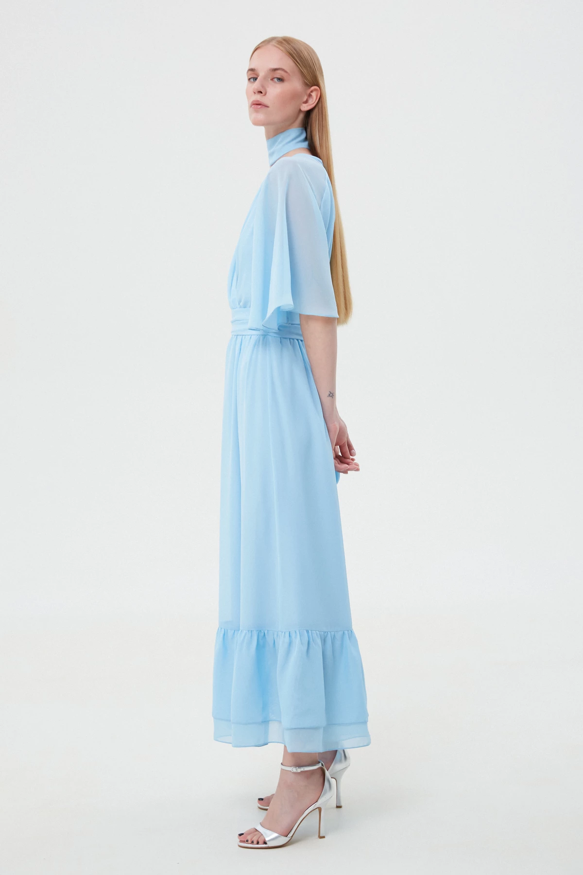 Блакитна сукня міді з шифону, фото 4