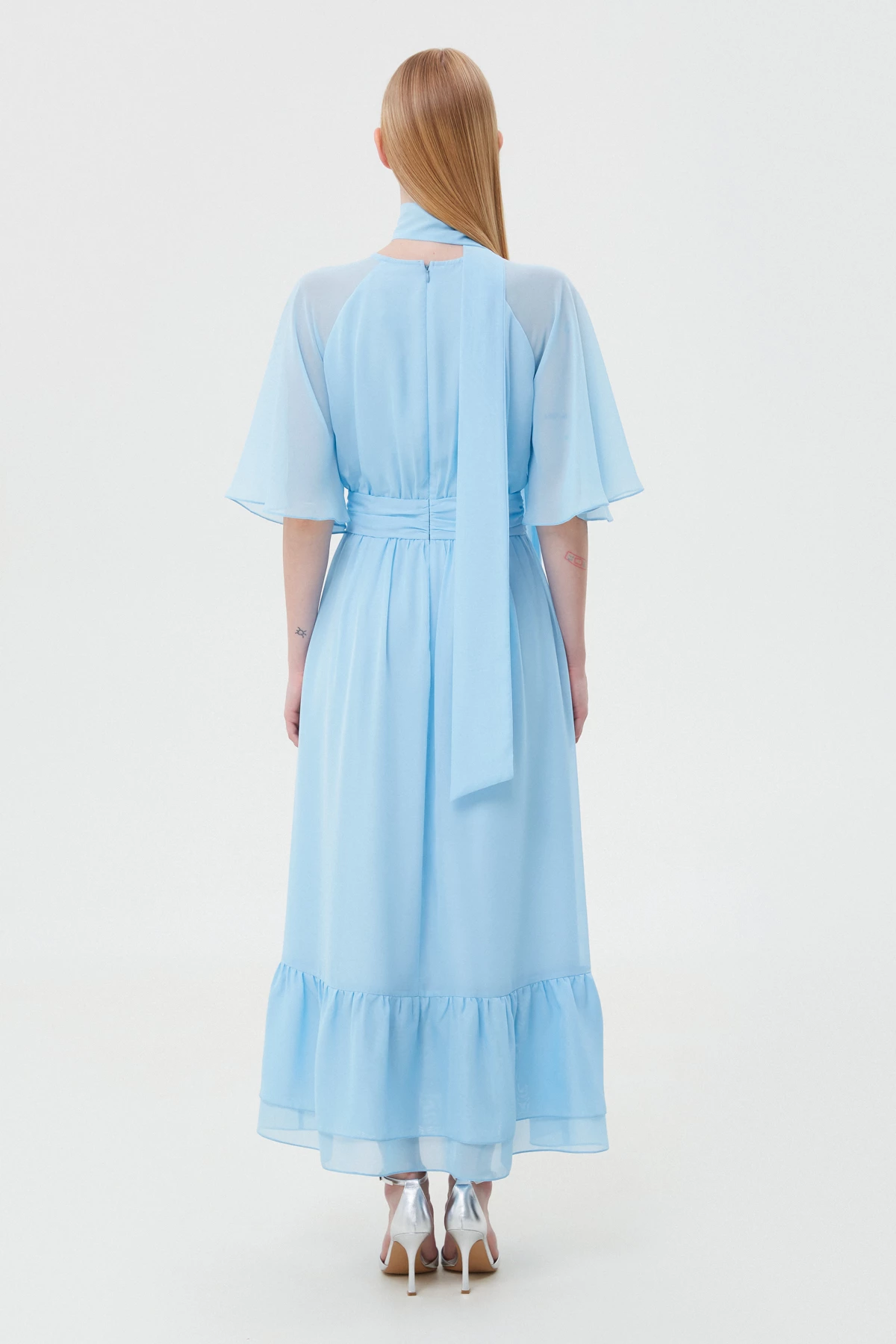 Блакитна сукня міді з шифону, фото 5