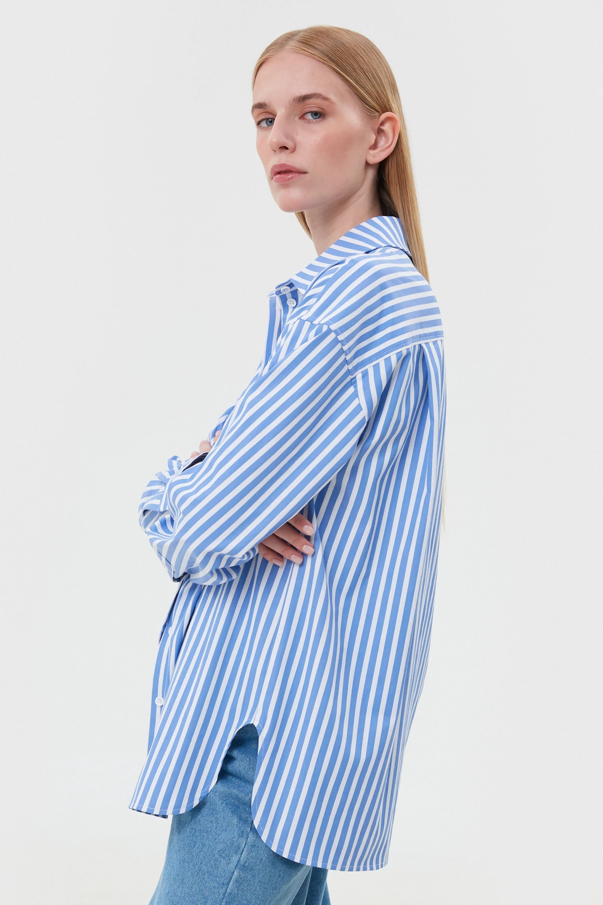 Loose-fit white striped cotton shirt, photo 3